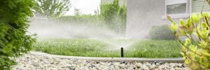 Irrigation systems watering lawn